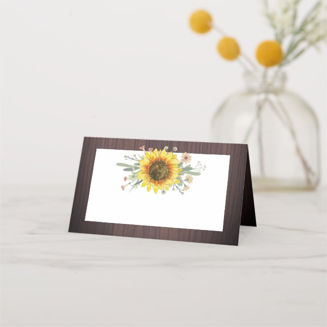 Tarjeta De Asiento Boda Rustic Sunflower Wood (Anverso)