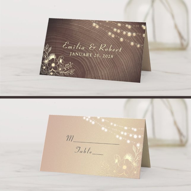 Tarjeta De Asiento Boda Rustic Wood and String Lights (Subido por el creador)