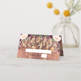Tarjeta De Asiento Boda Rustic Wood & String Lights