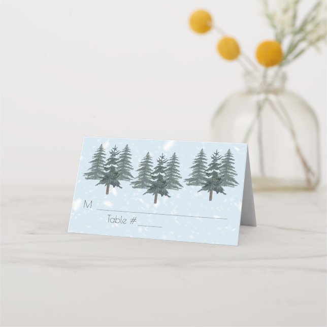 Tarjeta De Asiento Boda Rústica de Invierno Perenne Nieve (Anverso)