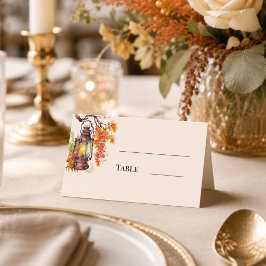 Tarjeta De Asiento Boda rústica de otoño con linterna naranja