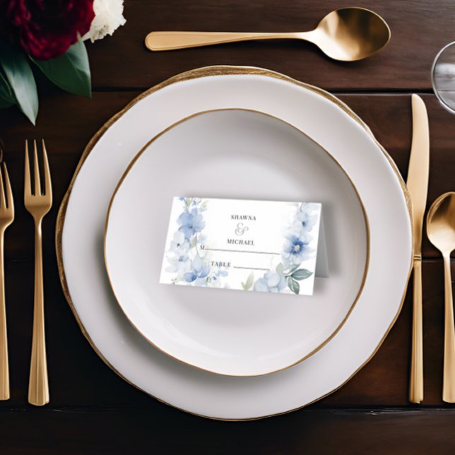 Tarjeta De Asiento Boda rústica elegante de flores silvestres azules  (Subido por el creador)