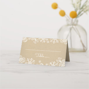 Tarjeta De Asiento Boda Rústica Kraft y Monograma de Encaje Floral