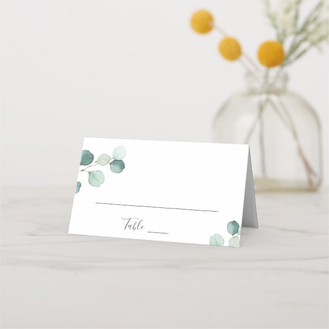 Tarjeta De Asiento Boda Rústica Simple y Elegante con Eucalipto (Anverso)