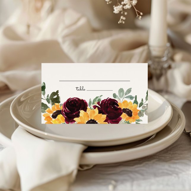 Tarjeta De Asiento Boda Rústico de girasol y Rosas (Subido por el creador)