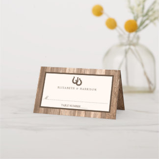 Tarjeta De Asiento Boda Rústico de Herradura y Madera Marrón