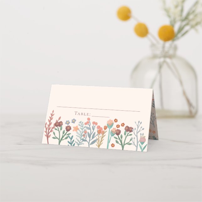 Tarjeta De Asiento Boda Rústico Elegante Floral Boho Wildflowers (Anverso)