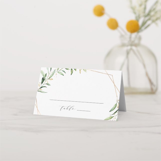 Tarjeta De Asiento Boda Rústico Geométrico de Oro de Verdemia Moderna (Anverso)