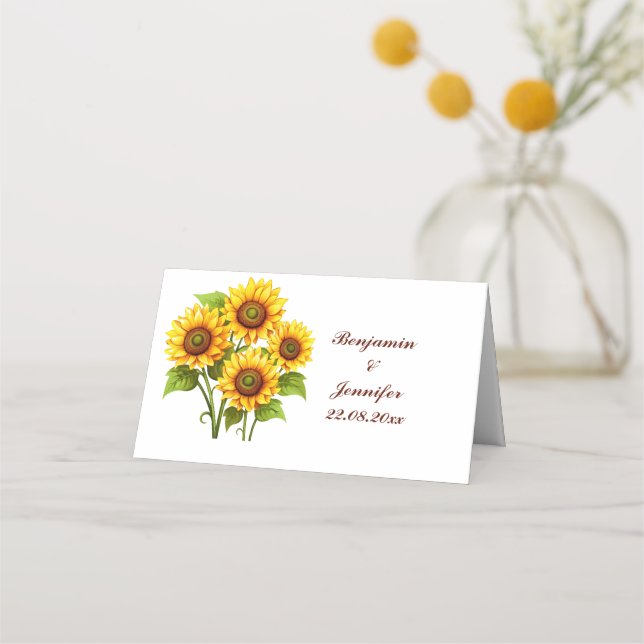 Tarjeta De Asiento Boda Rústico Sencillo Elegante De Girasol (Anverso)