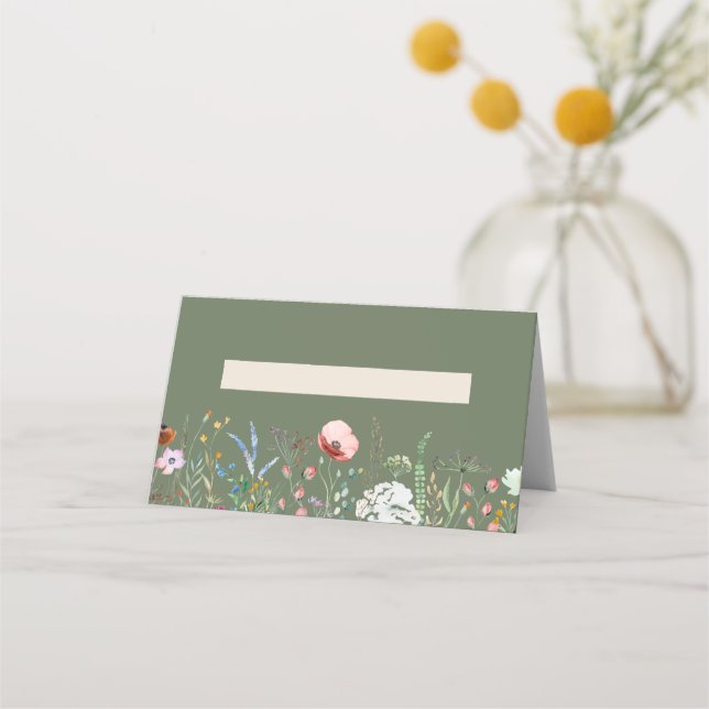 Tarjeta De Asiento Boda Sage Green Wildflower Meadow (Anverso)