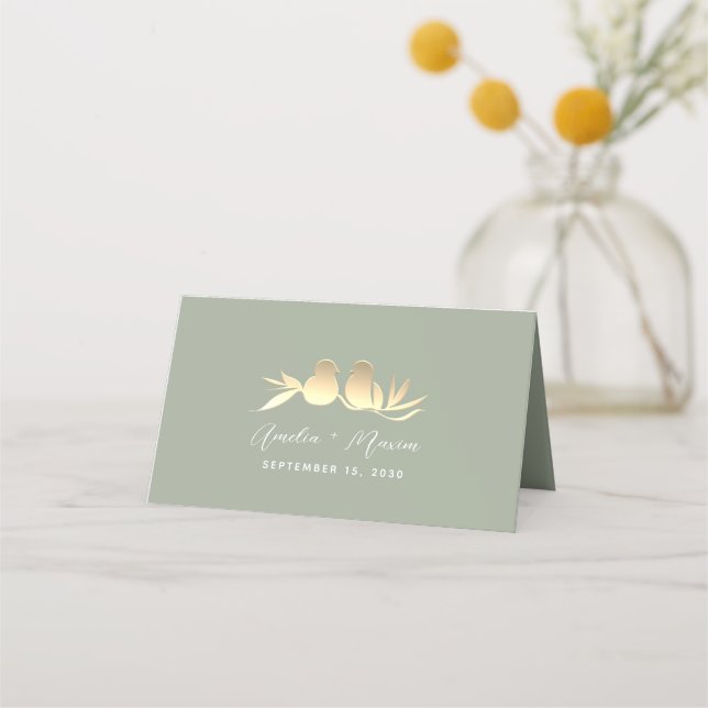 Tarjeta De Asiento Boda Sage Green y Gold (Reverso)