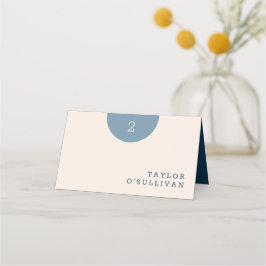 Tarjeta De Asiento Boda simple azul y crema