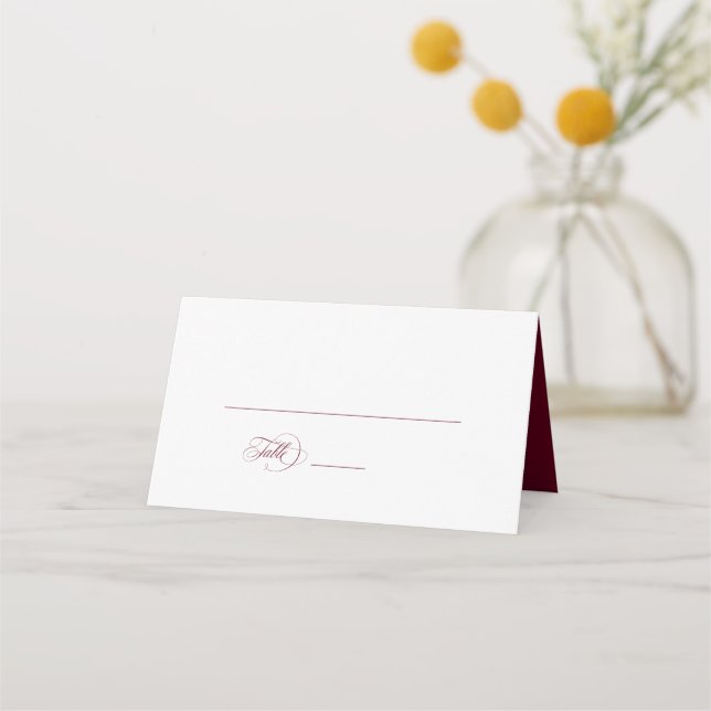 Tarjeta De Asiento Boda Simple y Elegante con Marsala Borgoña (Anverso)