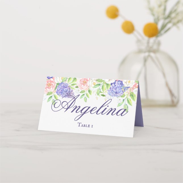 Tarjeta De Asiento Boda Sofisticada de Lilas y Peonías (Anverso)