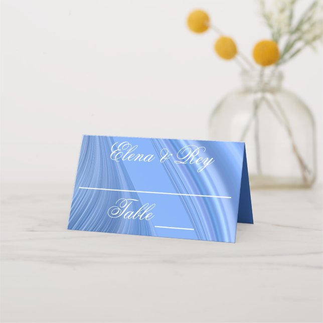 Tarjeta De Asiento Boda Swirling Blue Satin (Anverso)