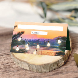 Tarjeta De Asiento Boda Tropical Beach Sunset String Lights