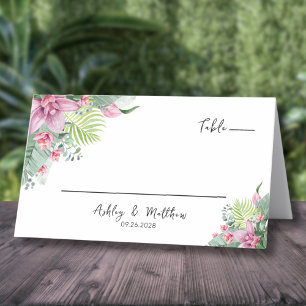 Tarjeta De Asiento Boda Tropical con Acuarela Floral