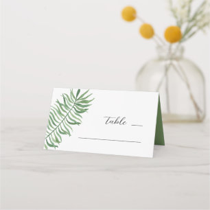 Tarjeta De Asiento Boda tropical con vegetación en acuarela. Botánico