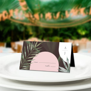 Tarjeta De Asiento Boda Tropical de Árboles de Palm Tree Monograma