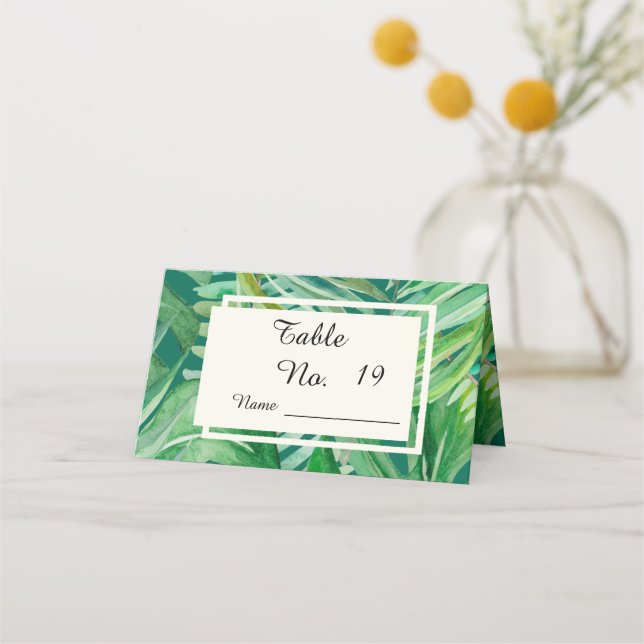 Tarjeta De Asiento boda tropical de vegetación esmeralda (Anverso)