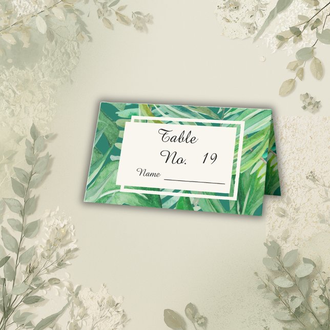 Tarjeta De Asiento boda tropical de vegetación esmeralda (Subido por el creador)