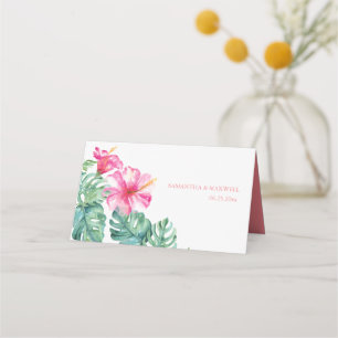 Tarjeta De Asiento Boda Tropical Hibiscus & Watercolor Greenerenerati