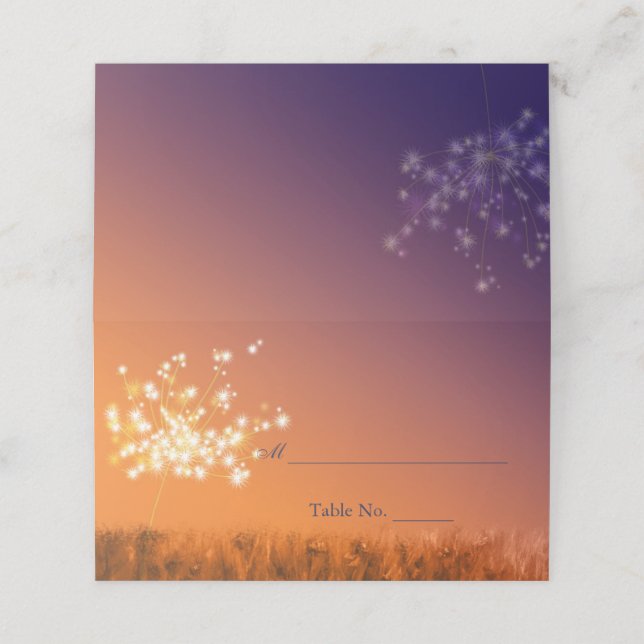 Tarjeta De Asiento Boda Twilight Dandelions (Exterior desplegado)