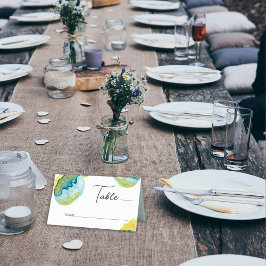 Tarjeta De Asiento Boda único de arte acuático con abstracto amarillo
