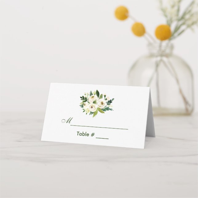 Tarjeta De Asiento Boda verde floral acuarela (Anverso)