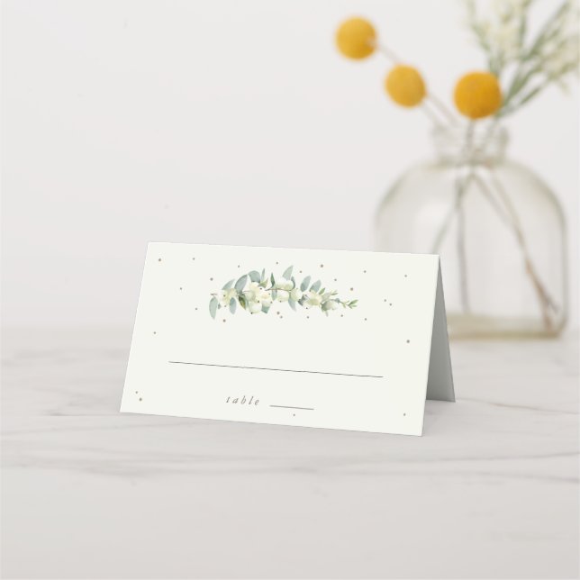 Tarjeta De Asiento Boda Verde Gris/Crema Snowberry+Eucalyptus (Anverso)