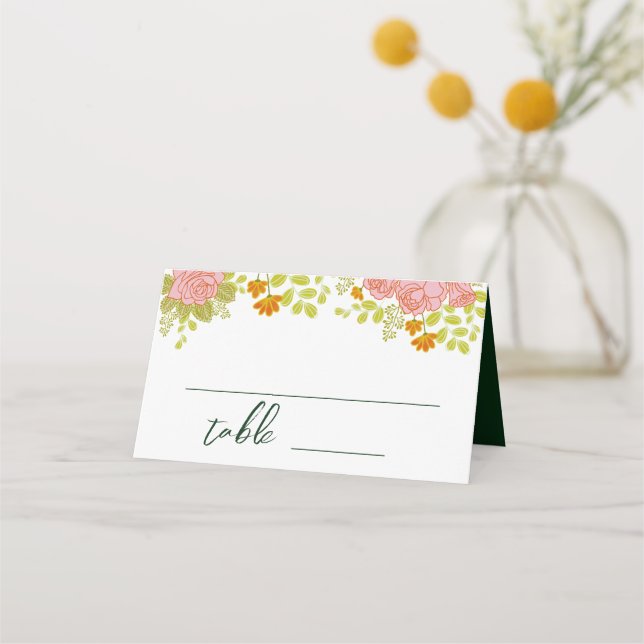 Tarjeta De Asiento Boda Verde Oscuro Floral Botánico (Anverso)
