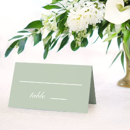 Tarjeta De Asiento Boda Verde Salvia Caligrafía Simple Escritura Blan
