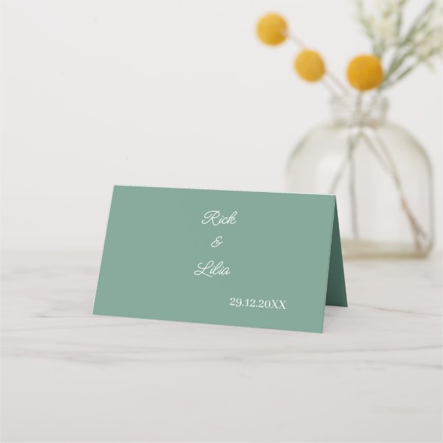 Tarjeta De Asiento Boda verde simple (Reverso)