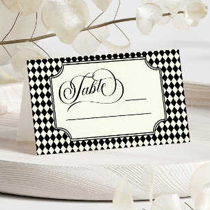 Tarjeta De Asiento Boda Vintage de Marfil Negro de Dinero Antiguo de