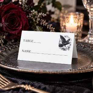 Tarjeta De Asiento Boda Vintage Gótico Negro Toile Cuervo Blanco
