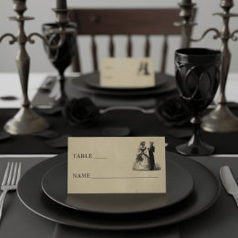Tarjeta De Asiento Boda Vintage Gótico Negro Toile Esqueletos Marrón