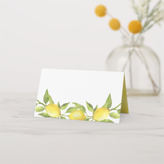 Tarjeta De Asiento Boda Watercolor Lemon Greenery Garland (Anverso)