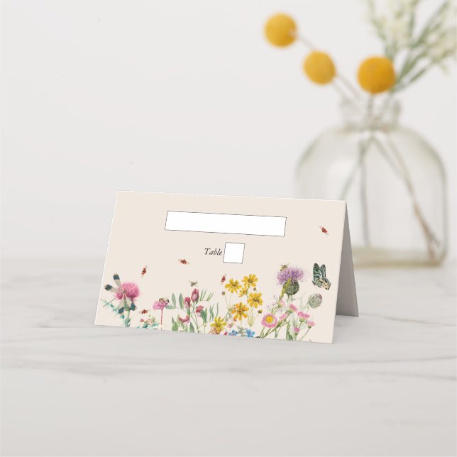 Tarjeta De Asiento Boda Watercolor Wildflower Garden & Insecs (Anverso)
