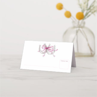 Tarjeta De Asiento Bodas acuarela cinta rosa herraduras