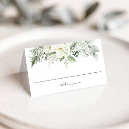 Tarjeta De Asiento Bodas con Flores Blancas Lujuriantes y Verdor