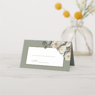Tarjeta De Asiento Bodas de rosas 3D verde salvia
