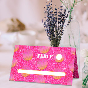Tarjeta De Asiento Bodas Retro Chic con Bolas de Discoteca Rosa Fuert