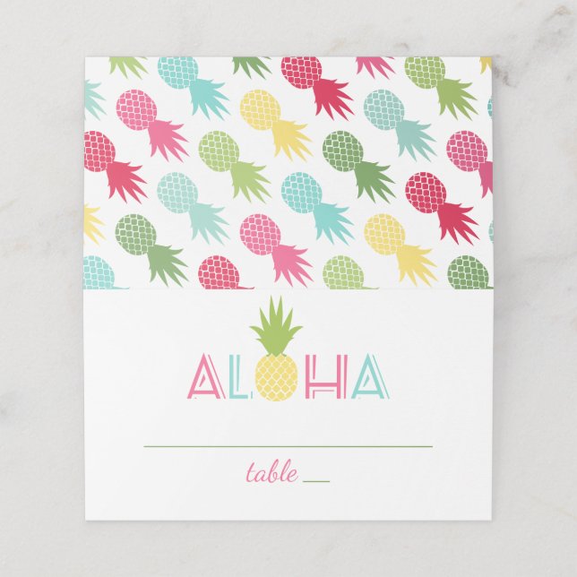 Tarjeta De Asiento Bodas Tropicales Aloha Piñas (Exterior desplegado)