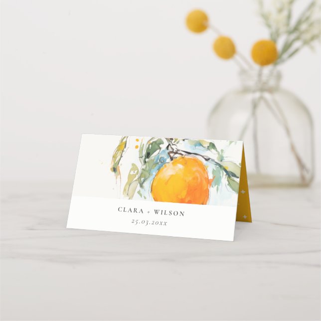 Tarjeta De Asiento Boho Abstract Sketchy Orange Garden Wedding (Anverso)
