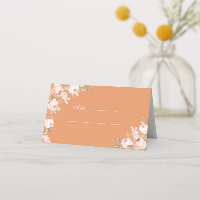 Tarjeta De Asiento Boho Apricot Peonies Boda Place Card (Anverso)