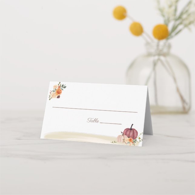 Tarjeta De Asiento Boho Beach Pumpkin Floral Boda Mesa (Anverso)