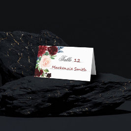 Tarjeta De Asiento Boho Bloom | Burgundy Red Rubor Navy Blue Bouquet