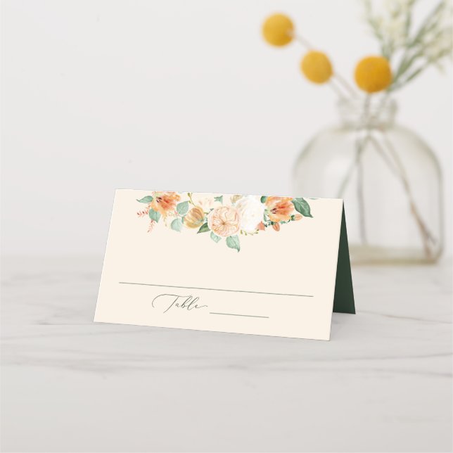 Tarjeta De Asiento Boho Botanico Peach Greenery Boda Floral (Anverso)