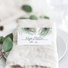 Tarjeta De Asiento Boho Chic Pluma de Pavo Real Acuarela