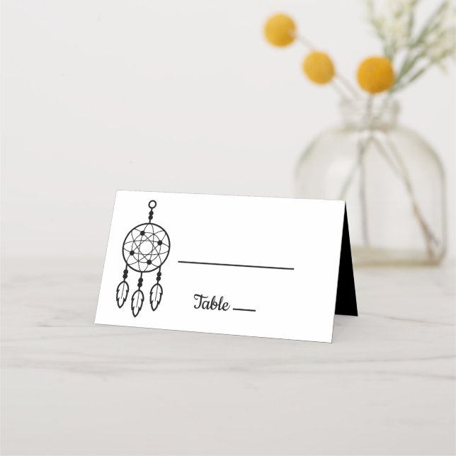Tarjeta De Asiento Boho Dreamcatcher Boda Black Native American (Anverso)